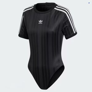 Adidas Black and White Striped Bodysuit